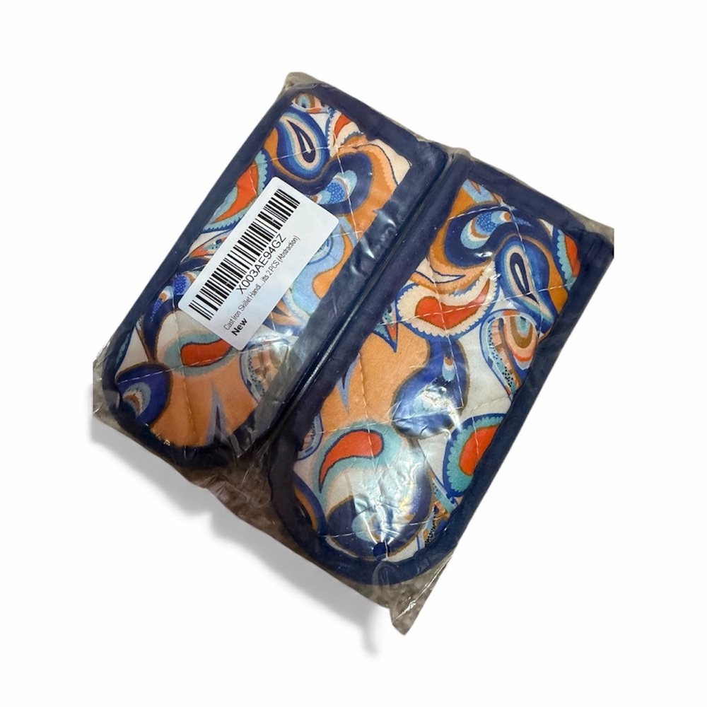 Colorful Blue and Orange Cast Iron Skillet Handle Covers